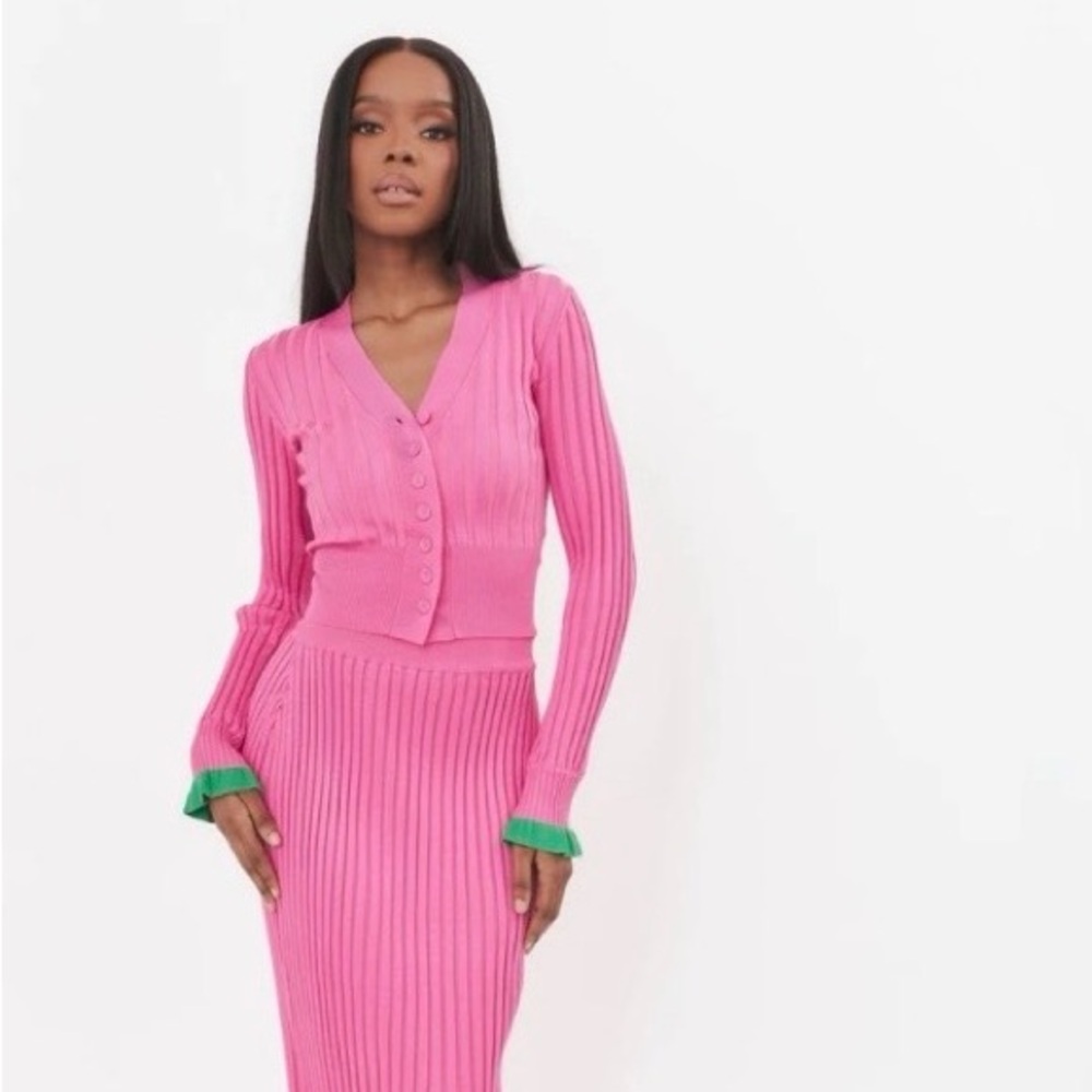 Fumi Pink and Green Ribbed Knit Set